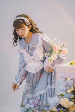 Blue Doll Collar Single Breasted Princess Sleeves High Waist Magic Playing Cards Sweet Lolita OP Dress -LolitaInside 75cbc657bb1f0b606eaca9539052a587