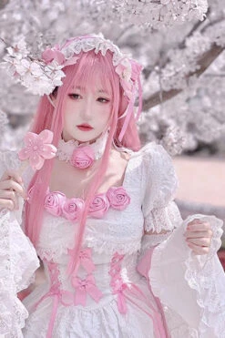 White/Pink Puff Short Sleeves Princess Gothic Lolita Tiered Dress -LolitaInside 76045cb4ec6f87eccd9d0939be8f3246