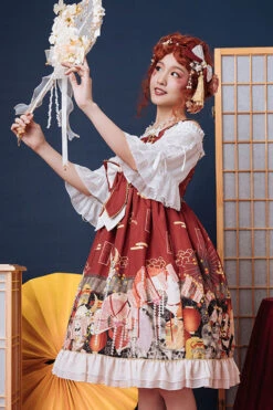 Wine Demon Mask Print Bowknot High Waisted Sling Sweet Lolita Dress -LolitaInside 761b1e67c7064edd49fd83f1440313c7