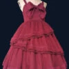 Wine Solid Color Tower Of Dawn Bowknot Sleeveless Ruffle Sweet Lolita Dress -LolitaInside 76e35b0005dd9f60abd0dc4f4dc75844