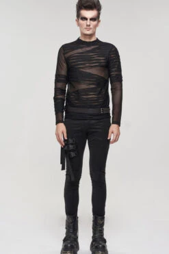 Black Gothic Bandage Design Net Yarn Perspective Men's Sweater -LolitaInside 7712ca3fda5da6604f753653e068c291