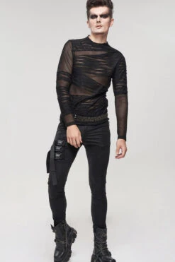 Black Gothic Bandage Design Net Yarn Perspective Men's Sweater -LolitaInside 77a5c0c3514d2ca2aea67ed234e1e18c