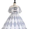 White/Blue Short Sleeves Diamond Plaid Print Bowknot Alice Sweet Lolita Dress