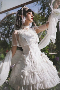 White Stand Collar Ruffle Chinese Qi Shawl Sweet Lolita Dress 12 White Stand Collar Ruffle Chinese Qi Shawl Sweet Lolita Dress -LolitaInside 77e389094bab88cba9f541a193520573