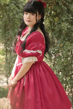 Square Collar Lace Short Sleeves High Waisted Plus Size Sweet Lolita OP Dress -LolitaInside 782c8d0c88c9b34ae0b423d2b6a82e51