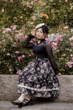 Black Elegant Vintage French Rose Floral Print V Collar Sleeveless Ruffled Classic Lolita JSK Dress 17 Black Elegant Vintage French Rose Floral Print V Collar Sleeveless Ruffled Classic Lolita JSK Dress -LolitaInside 789d9050036ec0b25d4674cf6e8bd2bd