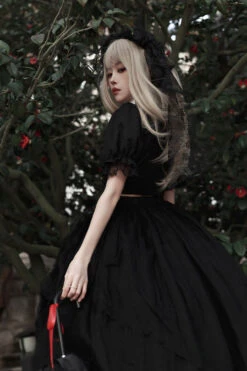 Black Rose Embroidered Cutout Top Irregular Short Sleeves Gothic Lolita Dress Set -LolitaInside 78a1f61ed6fb74c6c592536eadfd7dad