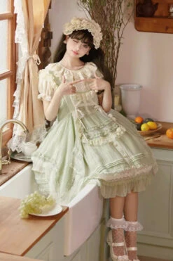 Green Doll Window Ruffle Sweet Lolita Jsk Tiered Dress -LolitaInside 78f06e8625b6e7b80973573007ee3efa