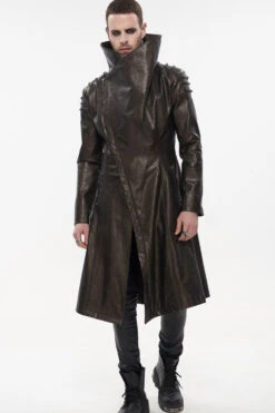 Brown Punk Exaggerated Large Collar Design Thick Rope Decoration Handsome Slim Long Men's Coat -LolitaInside 78f37edfce23f3b437a57051d4a49f37