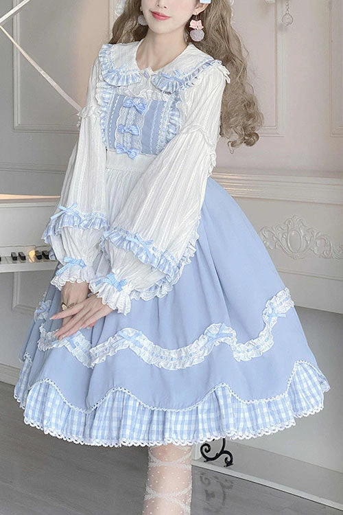 Blue Lapel Collar Bowknot Multi-Layer Ruffled Sweet Lolita JSK Dress 3 Blue Lapel Collar Bowknot Multi-Layer Ruffled Sweet Lolita JSK Dress
