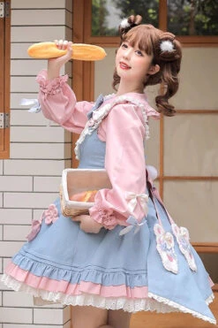 Blue/Pink Plum Blossom Snow Rabbit Ruffle Bowknot Sweet Lolita Dress -LolitaInside 793ae91462483db640d8e4488f343942