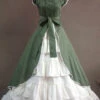 Green Cotton Square Collar Cap Sleeves Floor Length Pleats Bowknot Cardigan Victorian Gothic Lolita Dress -LolitaInside 79421c155f4371f422d34c6a07ca2843