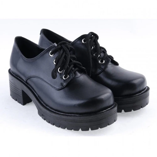 Black Synthetic Leather Round Toe Military Style Platform Lolita Shoes 6 Black Synthetic Leather Round Toe Military Style Platform Lolita Shoes - Image 4