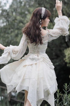 White Multi-layer Bowknot Sweet Elegant Princess Irregular Lolita Dress -LolitaInside 79cccb3721fd49066e02d93108bfef5d