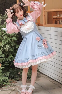 Blue/Pink Plum Blossom Snow Rabbit Ruffle Bowknot Sweet Lolita Dress -LolitaInside 79df290c28972322277a5d9436a604f0