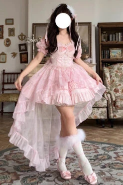 Pink Sleeveless Multi-layer Ruffle Bowknot Sweet Lolita Jsk Dress