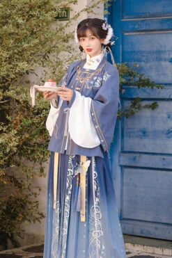 Original Improved Blue Chinese Style Ming Made Wide Sleeved Top High Waisted Skirt Embroidered Sweet Hanfu Three Piece Suit 7 Original Improved Blue Chinese Style Ming Made Wide Sleeved Top High Waisted Skirt Embroidered Sweet Hanfu Three Piece Suit -LolitaInside 7ab2034a442548ca54b7c056fdaa2c82