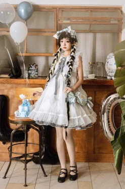 White/Blue Sleeveless Diamond Plaid Print Bowknot Alice Sweet Lolita JSK Dress -LolitaInside 7ac669c75241b4d1a9359ca5c643f232