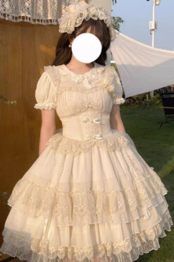 Apricot Multi-layer Annie's Tea Party Ruffle Hanayome Sweet Lolita Jsk Dress -LolitaInside 7ac94ad7176bed684985bed0dbc981cb