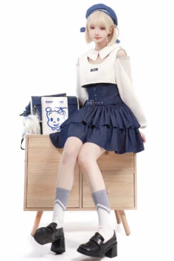 Dark Blue Double Layer Ruffle Sweet Lolita Jsk Dress -LolitaInside 7b7686c6d5838cd4355489691730bcc7