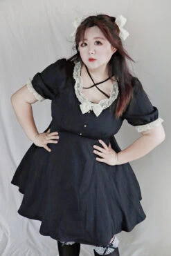 Black Lace Round Collar Short Sleeves High Waisted Plus Size Sweet Lolita Dress -LolitaInside 7b8745136565f0afcb75f077290c9a64 dbf75f6b 8e9a 438f a22c 4b3912949d26