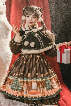 Brown Christmas Gift Print Long Sleeve Sweet Lolita OP Dress -LolitaInside 7bef094456b3933179a70ec09a924f58