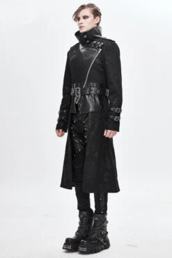 Black Open Collar Printed Belted Long Mens Punk Coat -LolitaInside 7c37b8906d46f888935114de97c56e86
