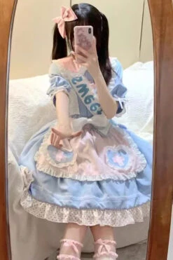 Blue Short Sleeves Love Redemption Print Ruffle Bowknot Lolita Dress -LolitaInside 7d62bedde7f62196965d1f20cc695091