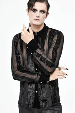 Black Striped Velvet Fold Mushroom Metal Buckles Long Sleeve Irregular Men's Gothic Shirt -LolitaInside 7dd70a39cbd568eed84dd6ac3bf55e19