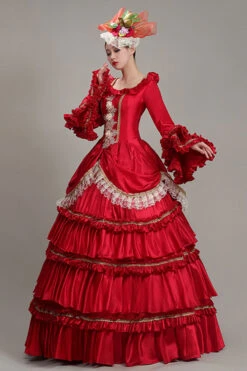Red Hime Sleeves High Waisted Ruffled Multi-Layer Victorian Lolita Prom Tiered Dress -LolitaInside 7e1e9cb5334b6e233ec59dc795d74d78