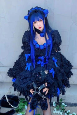 Black/Blue Puff Short Sleeves Princess Gothic Lolita Tiered Dress 12 Black/Blue Puff Short Sleeves Princess Gothic Lolita Tiered Dress -LolitaInside 7e4546622264f4c46ee84b0e4f94e895