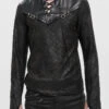 Black Stand Collar Long Sleeves Faux Leather Splice Men's Gothic Shirt 1 Black Stand Collar Long Sleeves Faux Leather Splice Men's Gothic Shirt -LolitaInside 7e6164d9670b0fa3d73a37f5375bb629