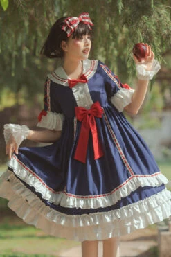 Dark Blue Short Sleeves Hime Sleeves Bowknot Multi-Layer Classic Lolita Jsk Dress -LolitaInside 7e7607606045eb9205fbc8d0fb762840