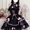 Black/Pink Lace Up Multi-layer Ruffle Cardigan Bowknot Gothic Lolita Jsk Dress 1 Black/Pink Lace Up Multi-layer Ruffle Cardigan Bowknot Gothic Lolita Jsk Dress -LolitaInside 7eaa2c1b7597bf6edfff637801f7ba4f