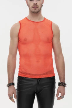 Orange Elasticity Perspective Rhombus Net Yarn Sleeveless Men's Gothic T-Shirt
