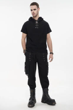 Black Hooded Mesh Splice Zipper Back Openwork Lace-Up Casual Short Sleeve Men's Punk T-Shirt -LolitaInside 7f1692e2ab274d4fee2cf525986ab77a