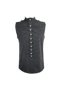 Black Military Uniform Style Chest Chinese Frog Button Sleeveless Men's Punk T-Shirt -LolitaInside 7f324b4e6f0d609cd9fce5558f410987