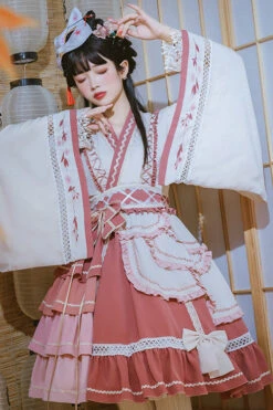 Beige/Pink Wide Sleeved Multi-Layered Ruffle Sweet Lolita OP Dress -LolitaInside 7ffc8a10095f81f8ca4044400ed3604c