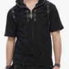 Black Punk Short Sleeve Metal Zipper Lace-Up Knit Loose Casual Hooded Men's T-Shirt -LolitaInside 80d34b1b9cbbaa7b2c48b940112cda68