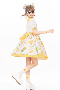White/Yellow Sweet Duck Print Bowknot Puff Short Sleeves Lolita OP Dress -LolitaInside 80ebada0d6dd2ec314e0aa5eb90a018b