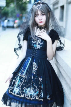 Black God's Salvation Square Collar Short Sleeves Lace Ruffled Gothic Lolita OP Dress -LolitaInside 8100108524ece59c7504c2ce9a2bd975