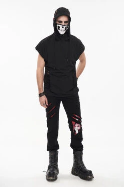 Black Skull Print Super High Neck Masked Rivet Hole Hooded Short Sleeve Men's Punk T-Shirt -LolitaInside 810f59c00af45a6b4d84d082ccbdf028