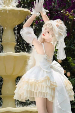 White Gorgeous French Court Ruffle Princess Sweet Lolita Tiered Dress -LolitaInside 811e01548e2c0a35cbb88a122c93f4fa