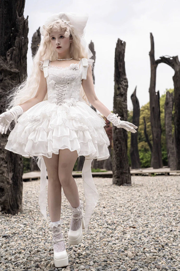 White Rose Multi-layer Gothic Lolita Jsk Dress 9 White Rose Multi-layer Gothic Lolita Jsk Dress - Image 7