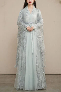 Grey Large Size Ancient Costume Full Set Of Sweet Hanfu Dress