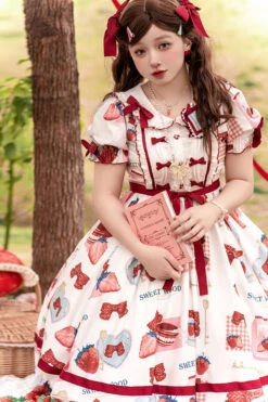 Multi-Color Strawberry Bowknot Print Short Sleeves Short Version Sweet Lolita Dress 9 Multi-Color Strawberry Bowknot Print Short Sleeves Short Version Sweet Lolita Dress -LolitaInside 81a273fc89d776ea3e6ad8786e96782b