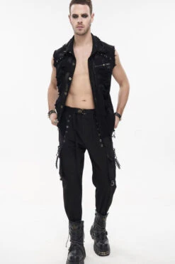 Black Punk Standing Collar Irregular Hand-Painted Sleeveless Metal Decoration Tattered Men's Shirt -LolitaInside 81c2c5b814babcc806c99c103c159a46