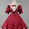 Midsummer Galaxy Shiny Star Print Short Sleeves Ruffle Bowknot Sweet Lolita OP Dress -LolitaInside 820c08193781e4270f5d452d0d2996fa