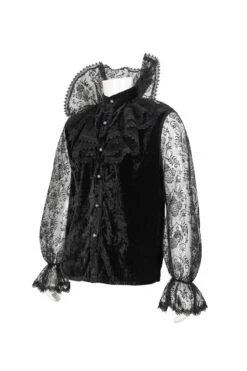 Black Lotus Leaf Stand Collar Semitransparent Lace Long Sleeved Men's Gothic Shirt -LolitaInside 8247b8ab0825b491975ab9126f45b62a