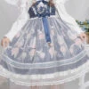 Blue Chiffon Flower Wedding Wearing Veil Princess Sweet Lolita JSK Dress